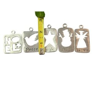 Set of 5 Pewtee Christmas Ornaments: Noel, Peace, Wish, Jolly, Believe